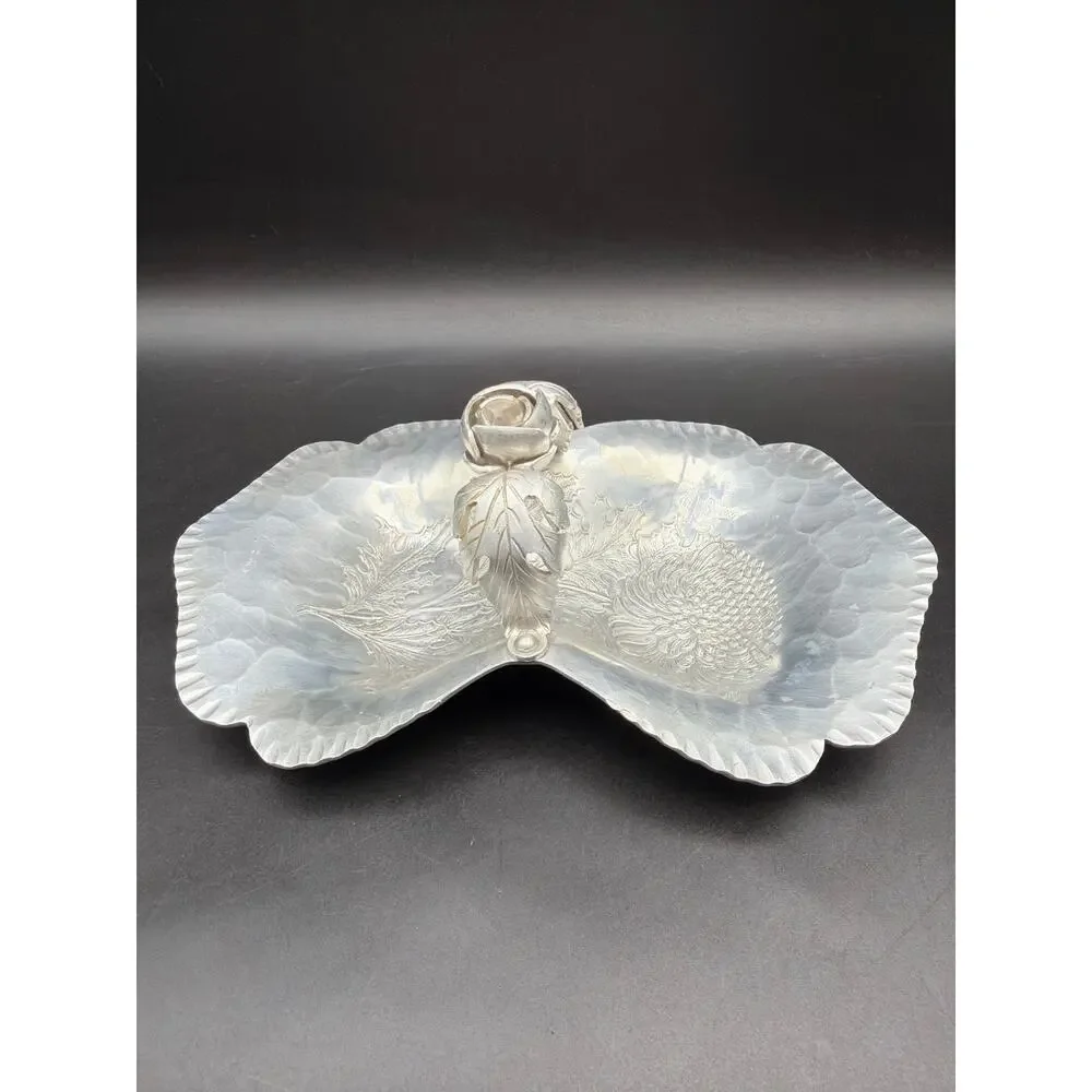 Continental Silverlook 754 Double Candy Nut Dish Rose Handle Aluminum Vintage